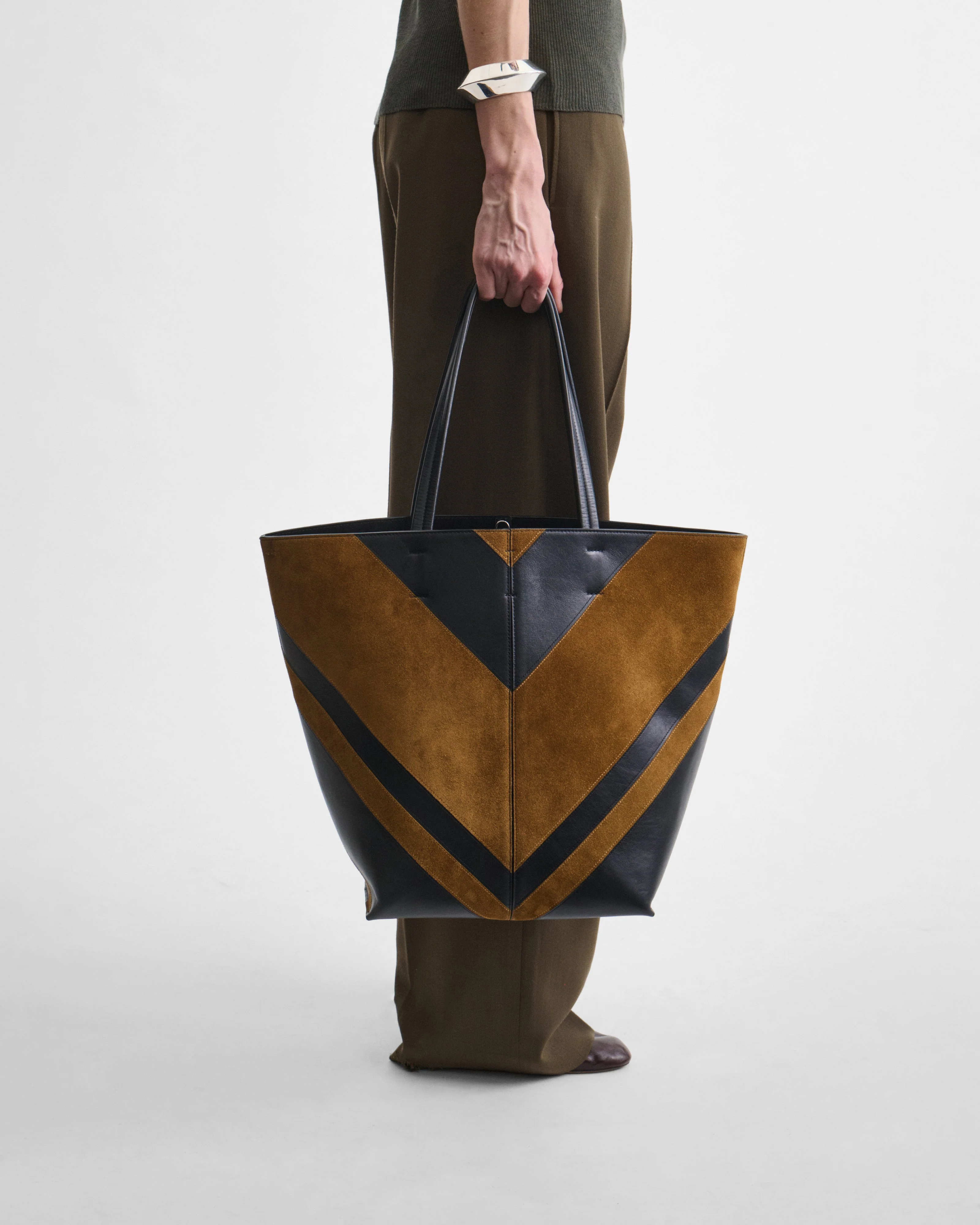 POT CABAS | black leather and toffee suede - Image 2