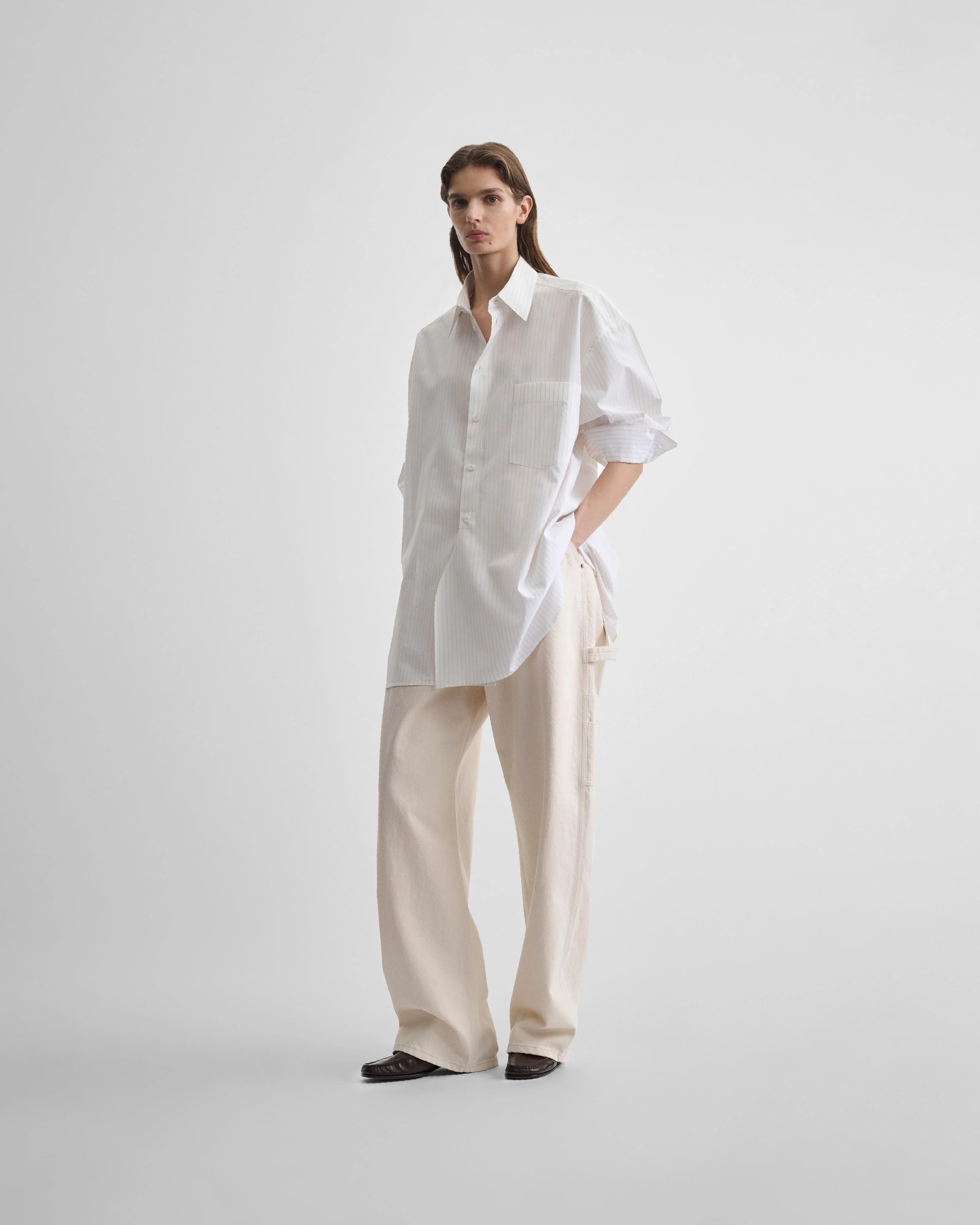 RELAXED TAILORED SHIRT | white/beige cotton - Image 3