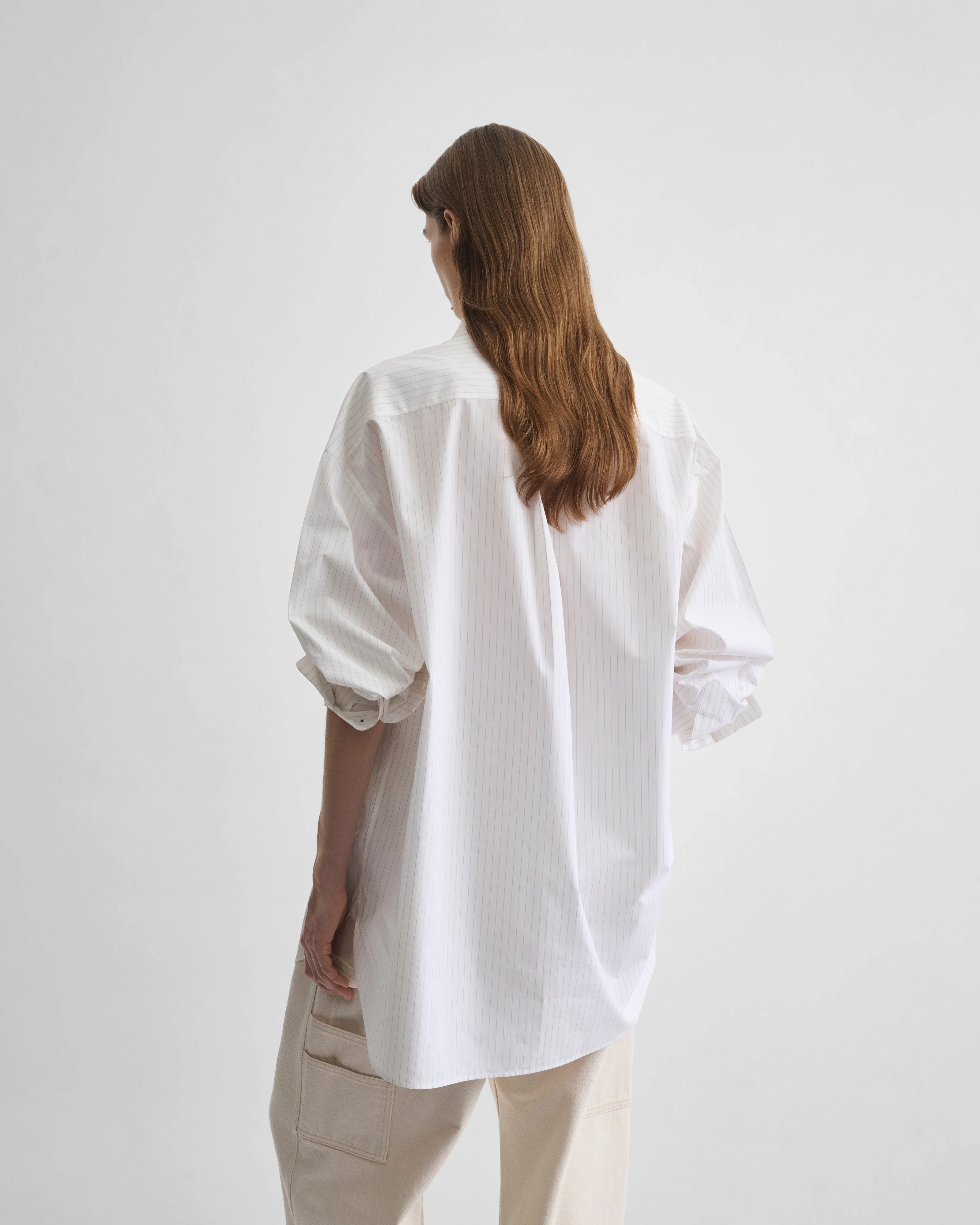 RELAXED TAILORED SHIRT | white/beige cotton - Image 4