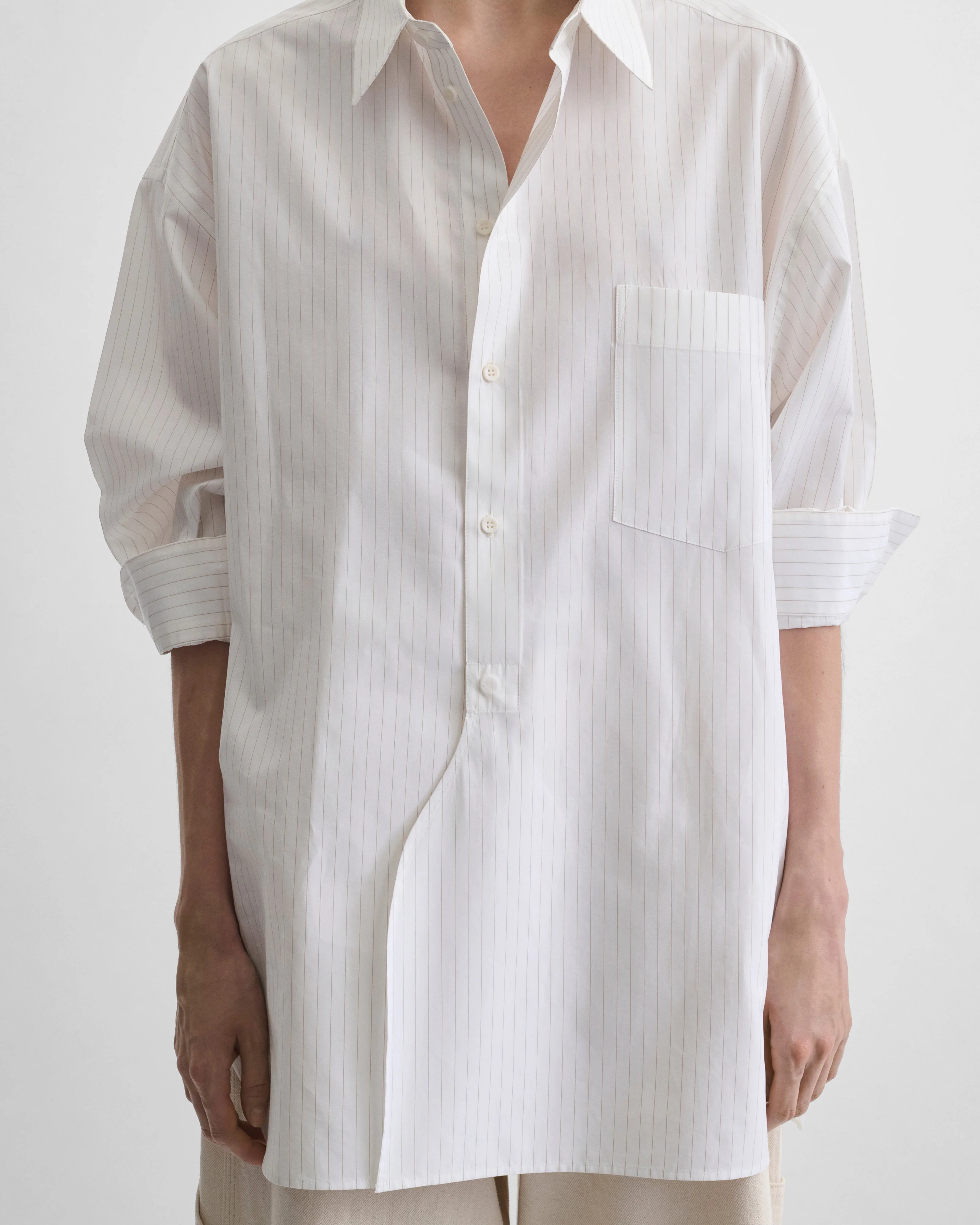 RELAXED TAILORED SHIRT | white/beige cotton - Image 5