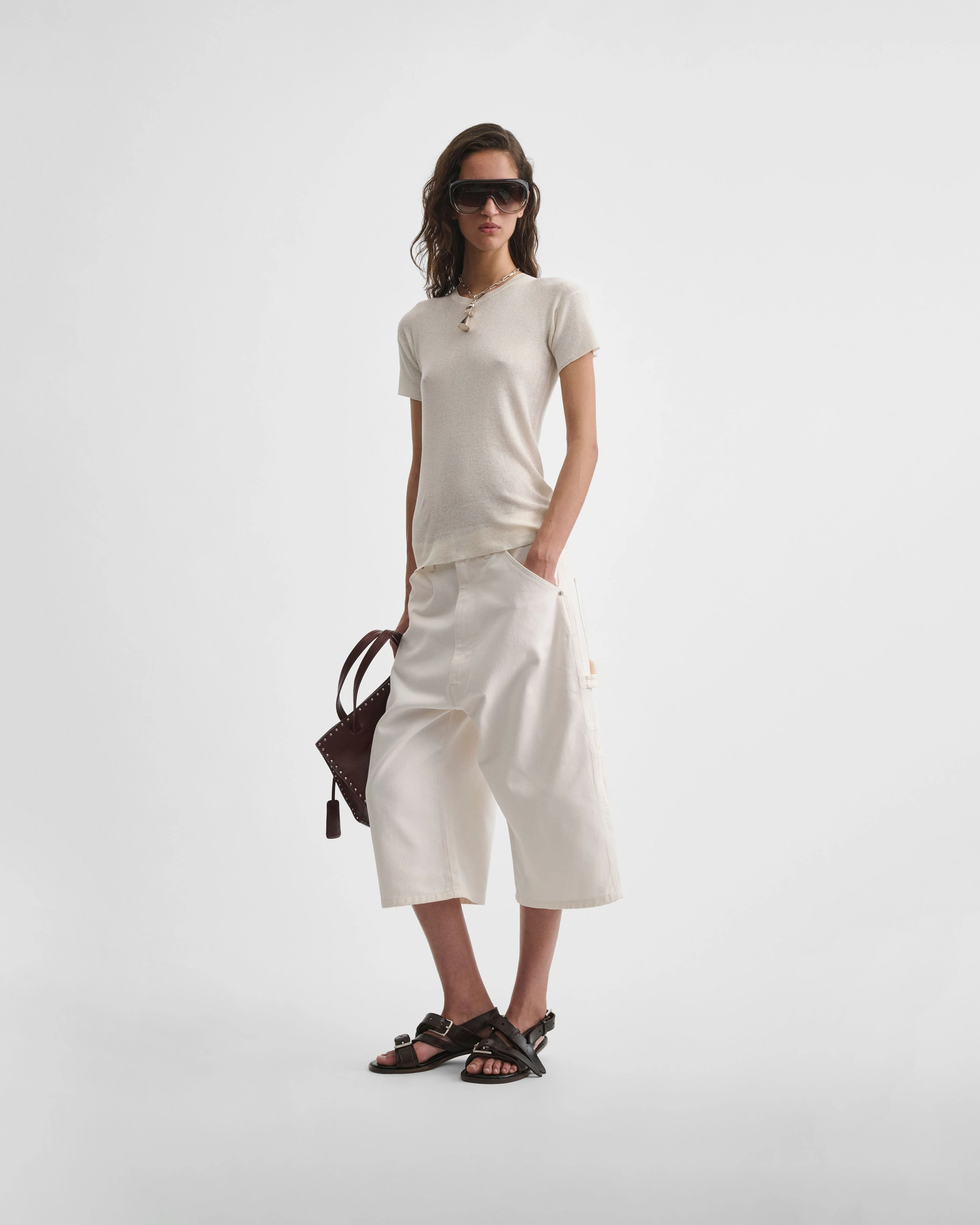 SCOOP NECK RIB T-shirt | ivory cotton - Image 3