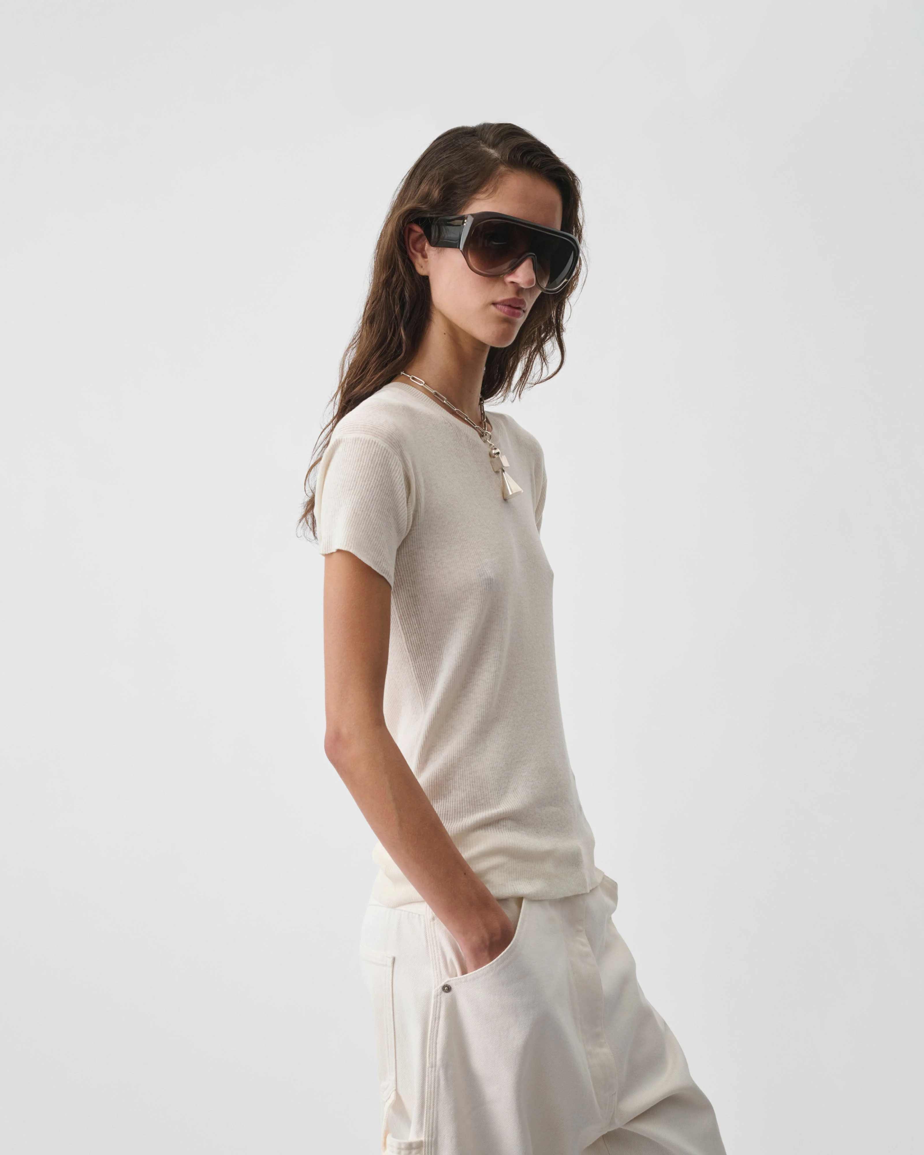 SCOOP NECK RIB T-shirt | ivory cotton - Image 4
