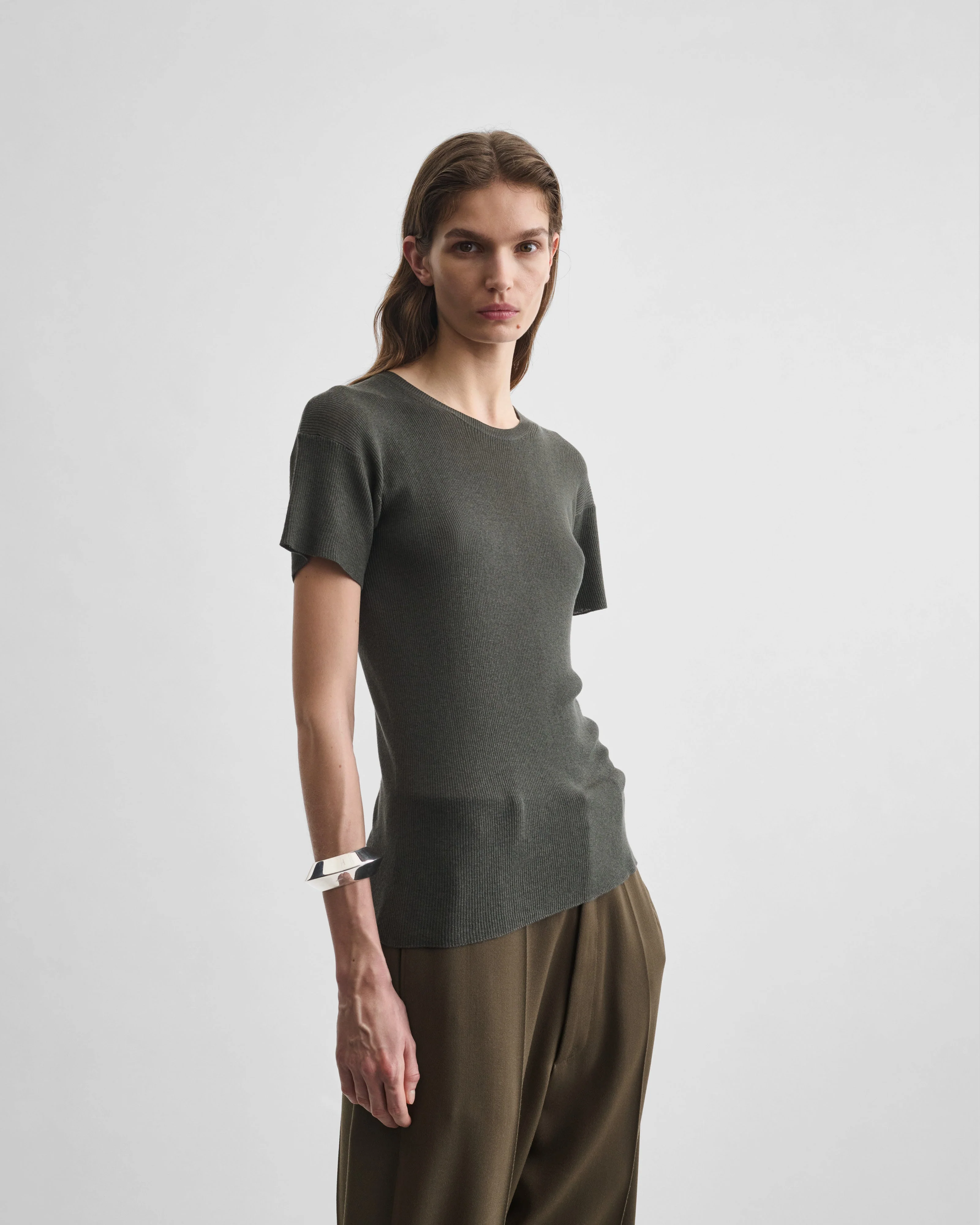 SCOOP NECK RIB T-shirt | sludge cotton - Image 4