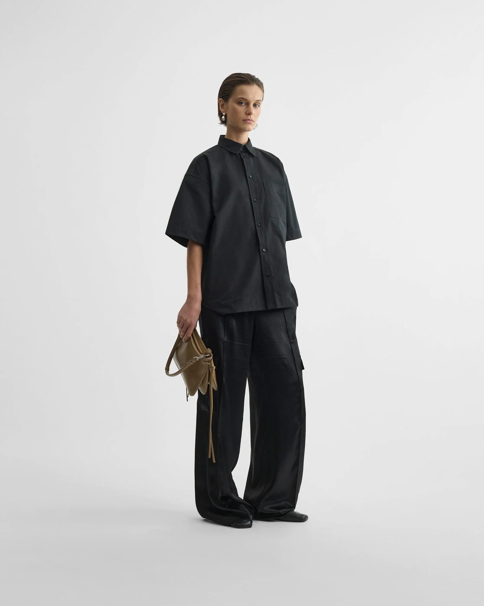 SHORT SLEEVE SHIRT | black cotton - Image 3