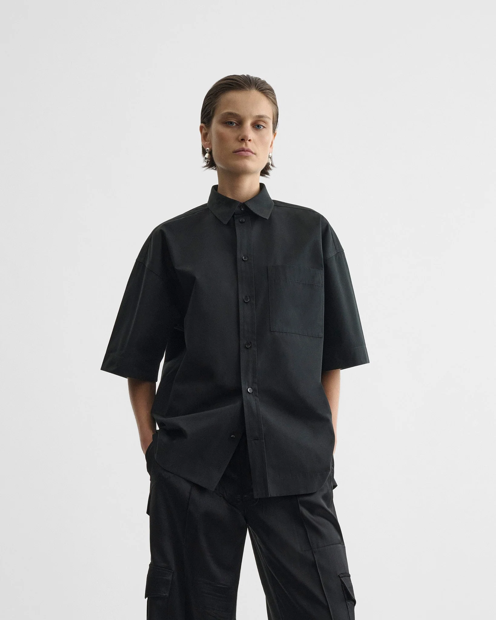 SHORT SLEEVE SHIRT | black cotton - Image 4