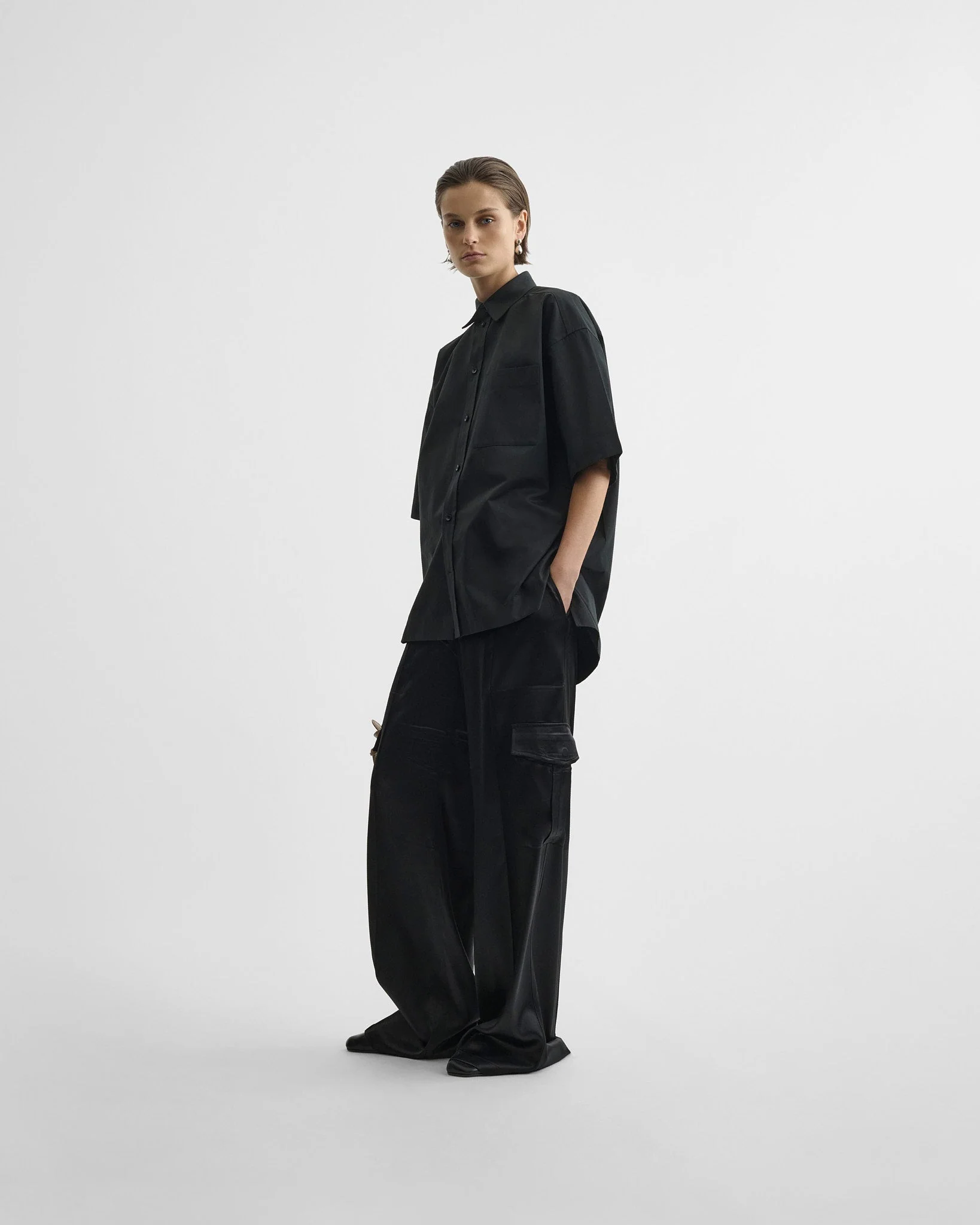 SHORT SLEEVE SHIRT | black cotton - Image 6