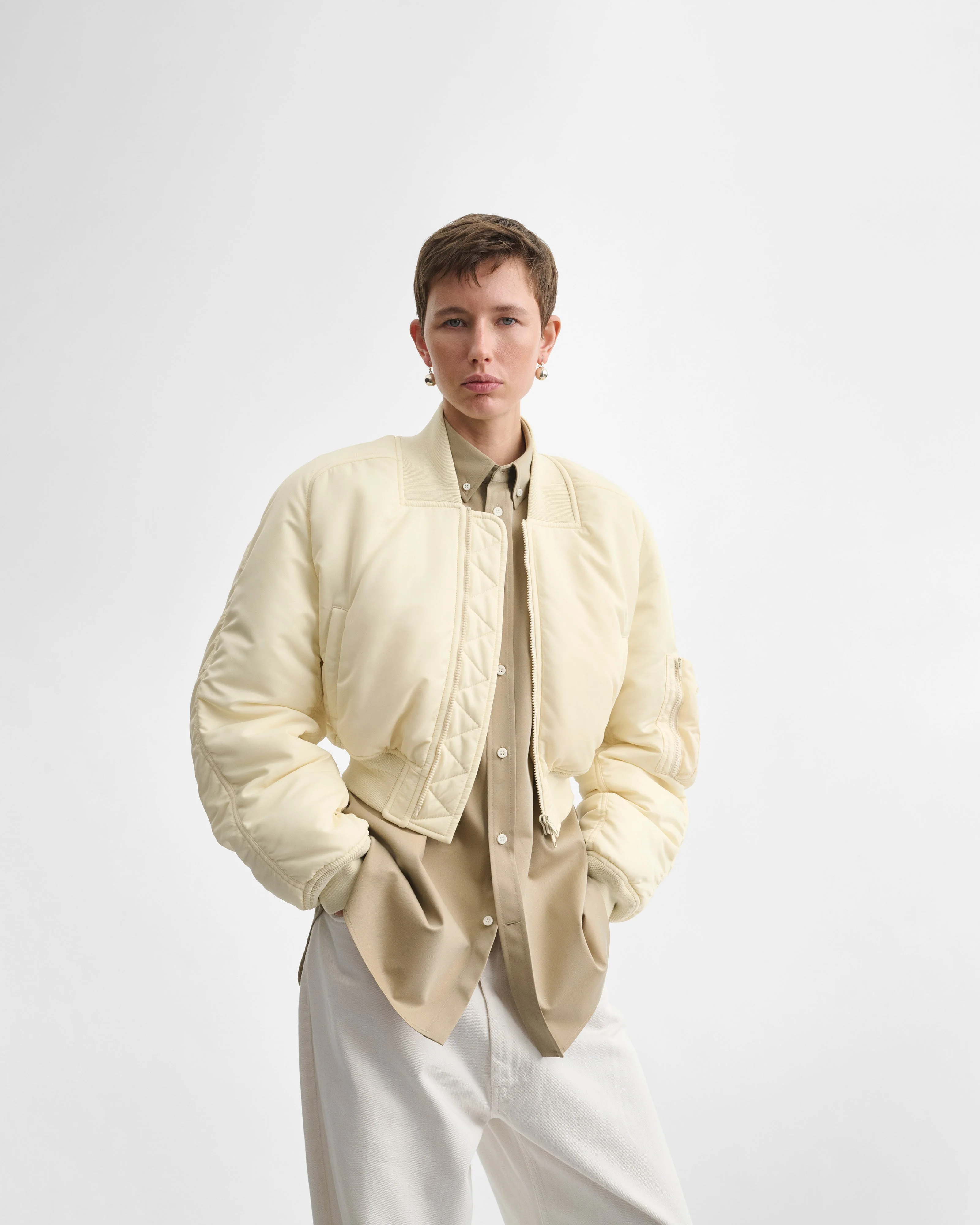 SHRUNK BOMBER | cream nylon - Image 3