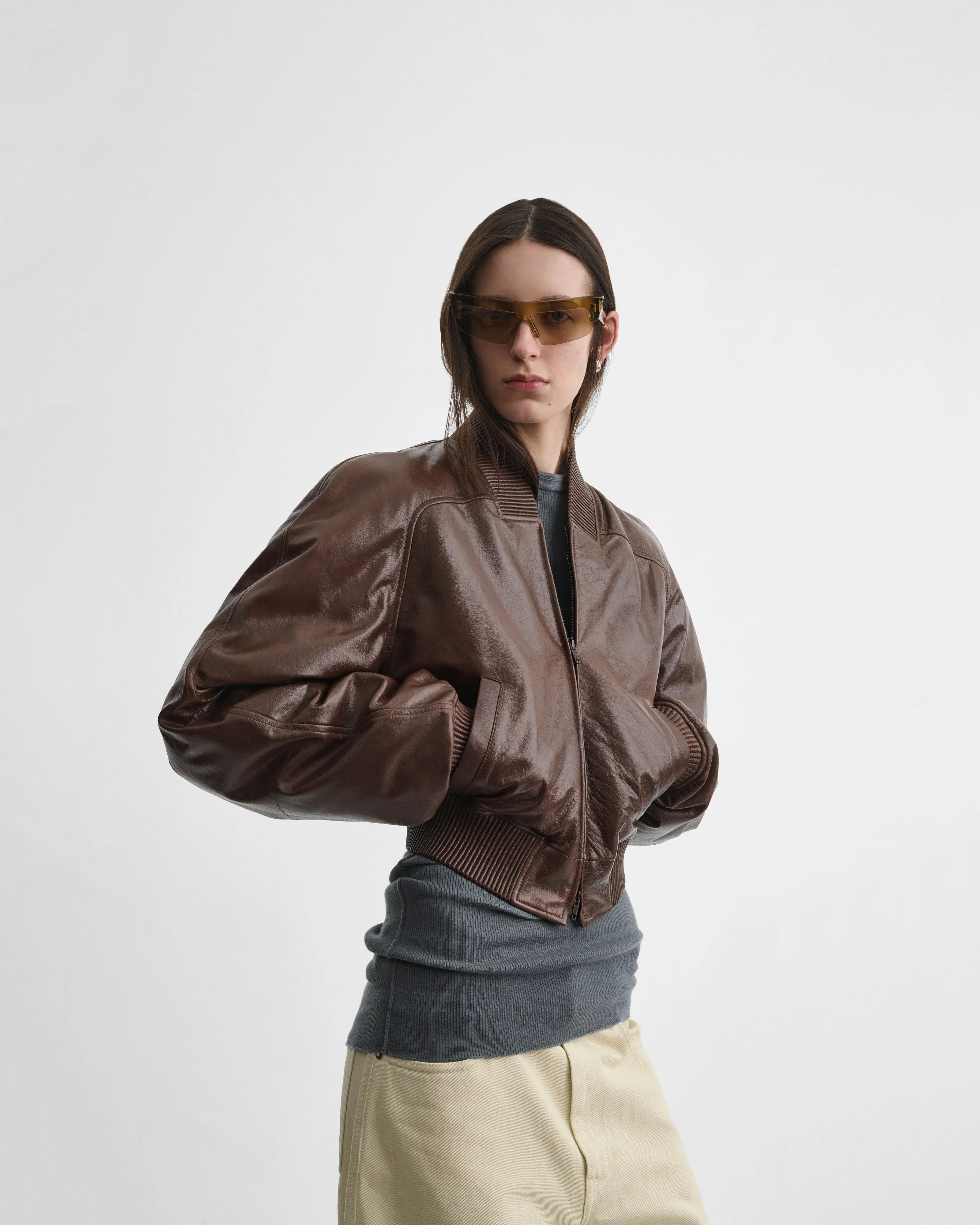 SHRUNK BOMBER | tobacco leather - Image 3