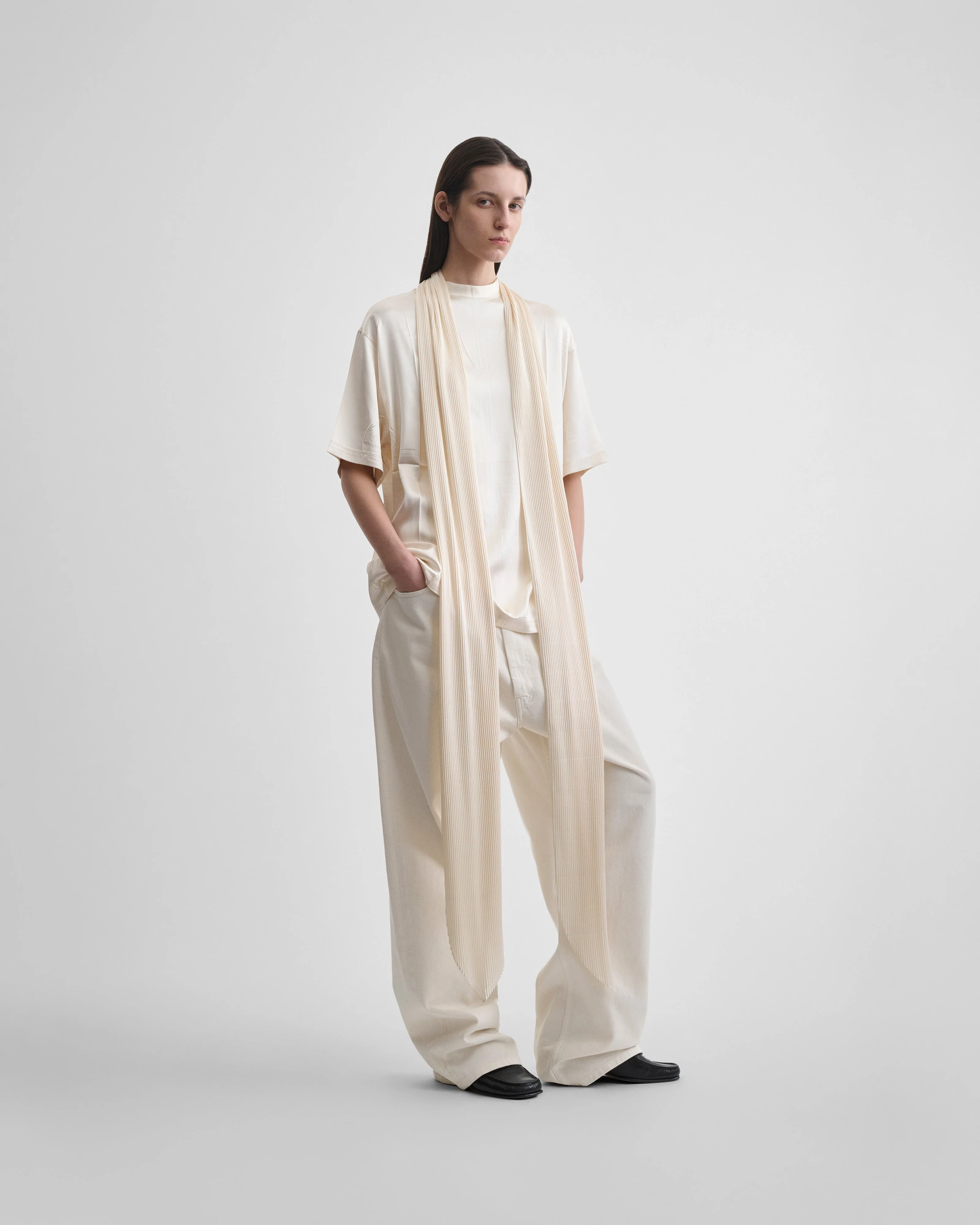 SILK SCARF T-SHIRT | cream silk - Image 3