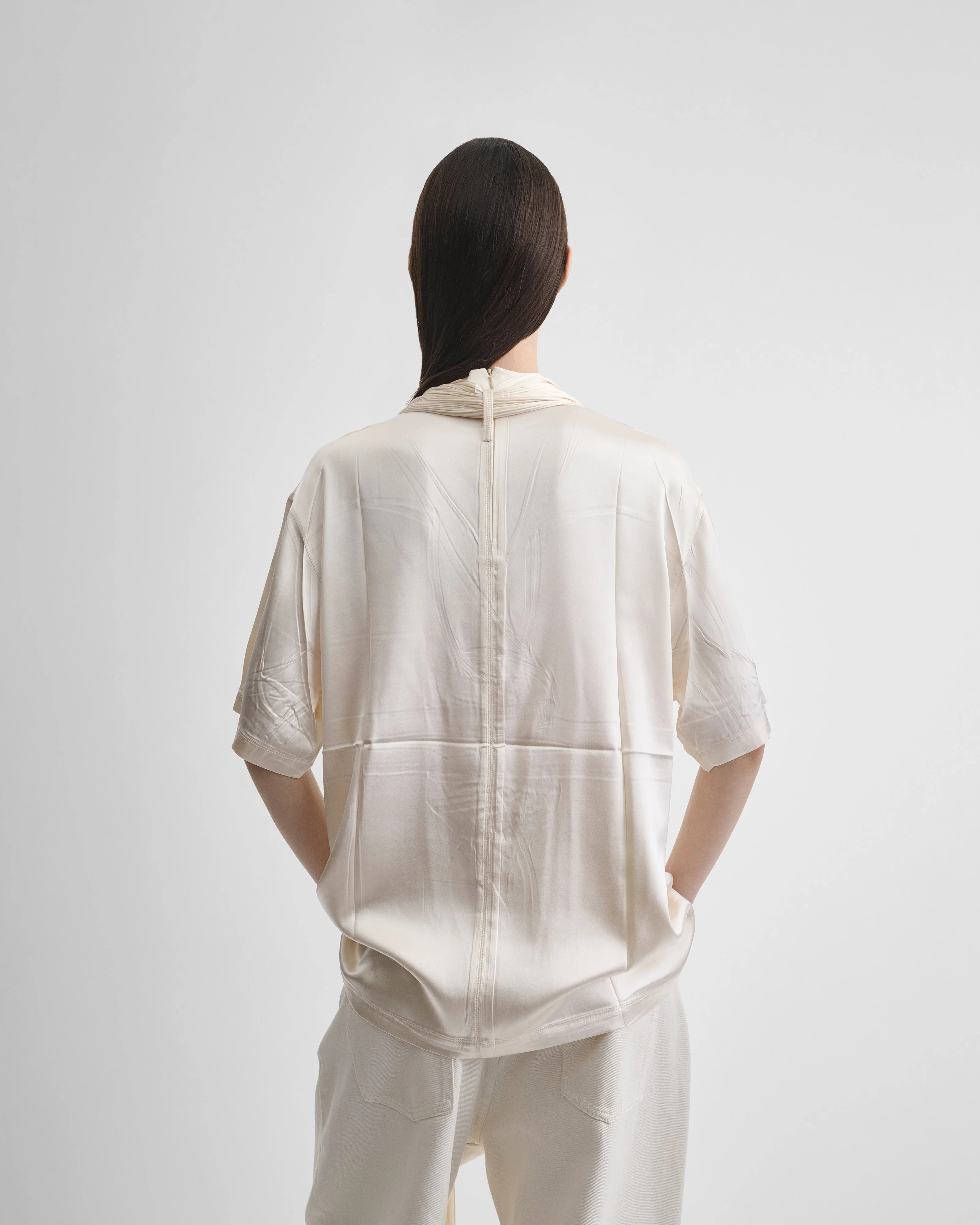 SILK SCARF T-SHIRT | cream silk - Image 4