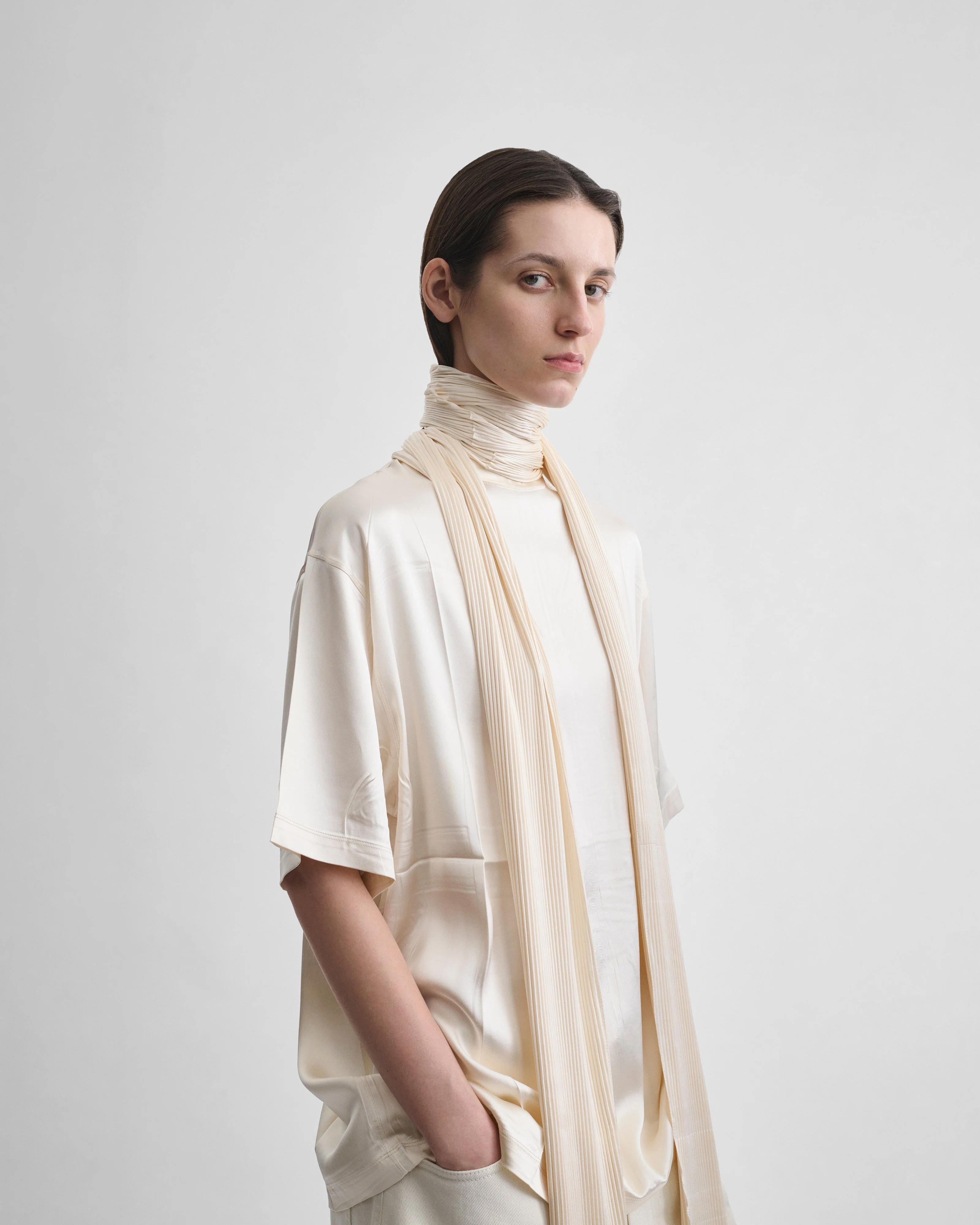 SILK SCARF T-SHIRT | cream silk - Image 5