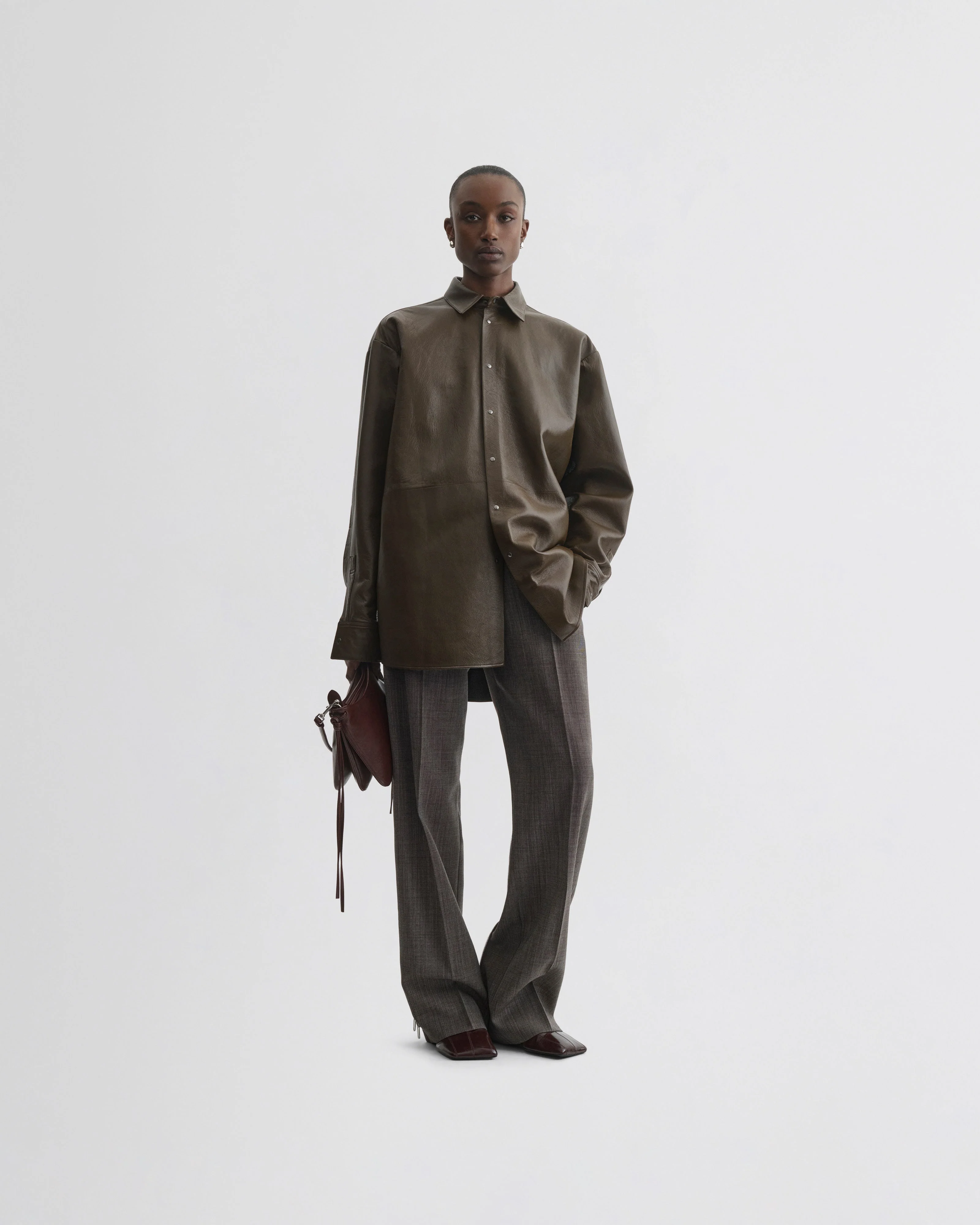 SPLIT ZIP TROUSERS | dark brown mélange wool - Image 3