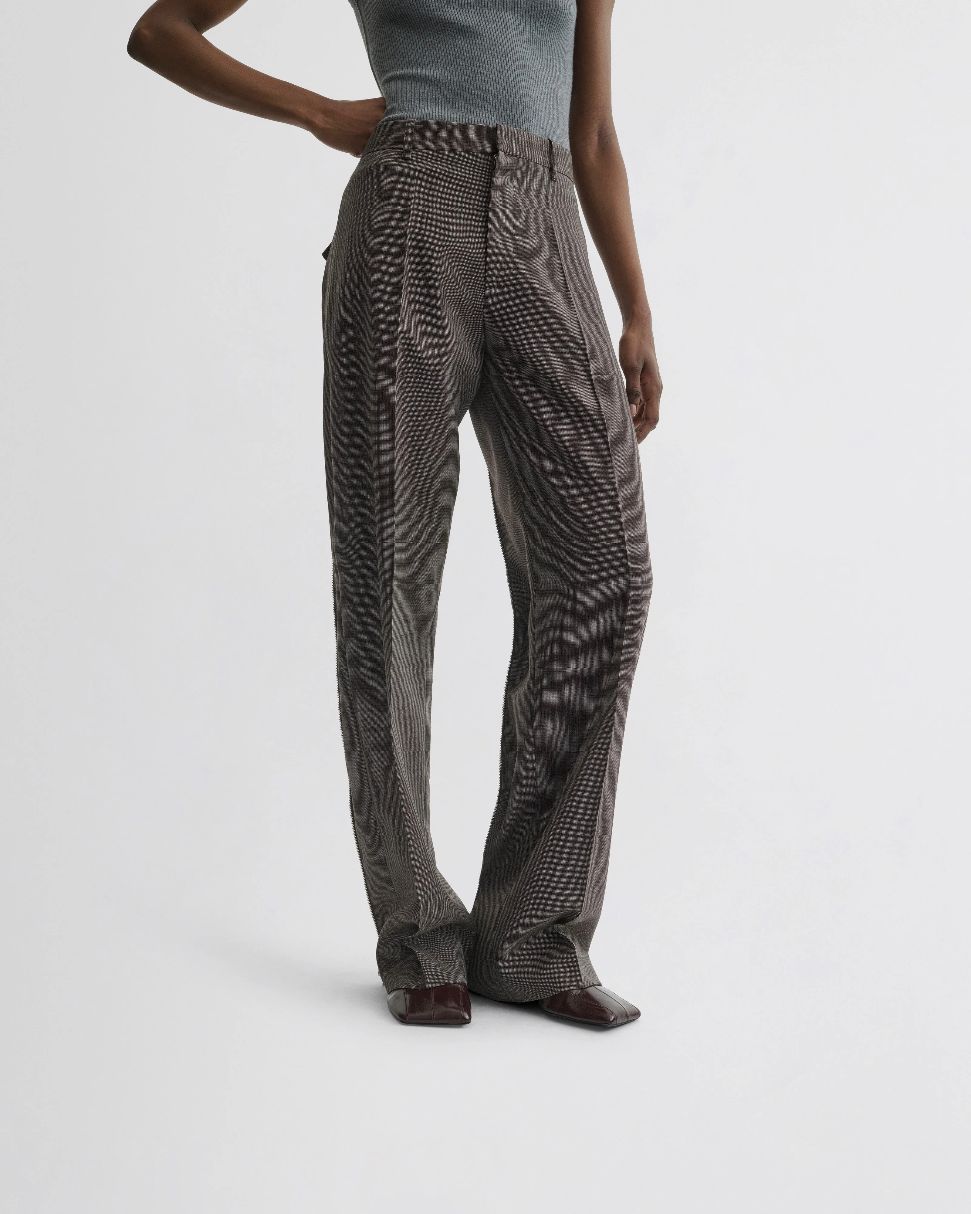 SPLIT ZIP TROUSERS | dark brown mélange wool - Image 4