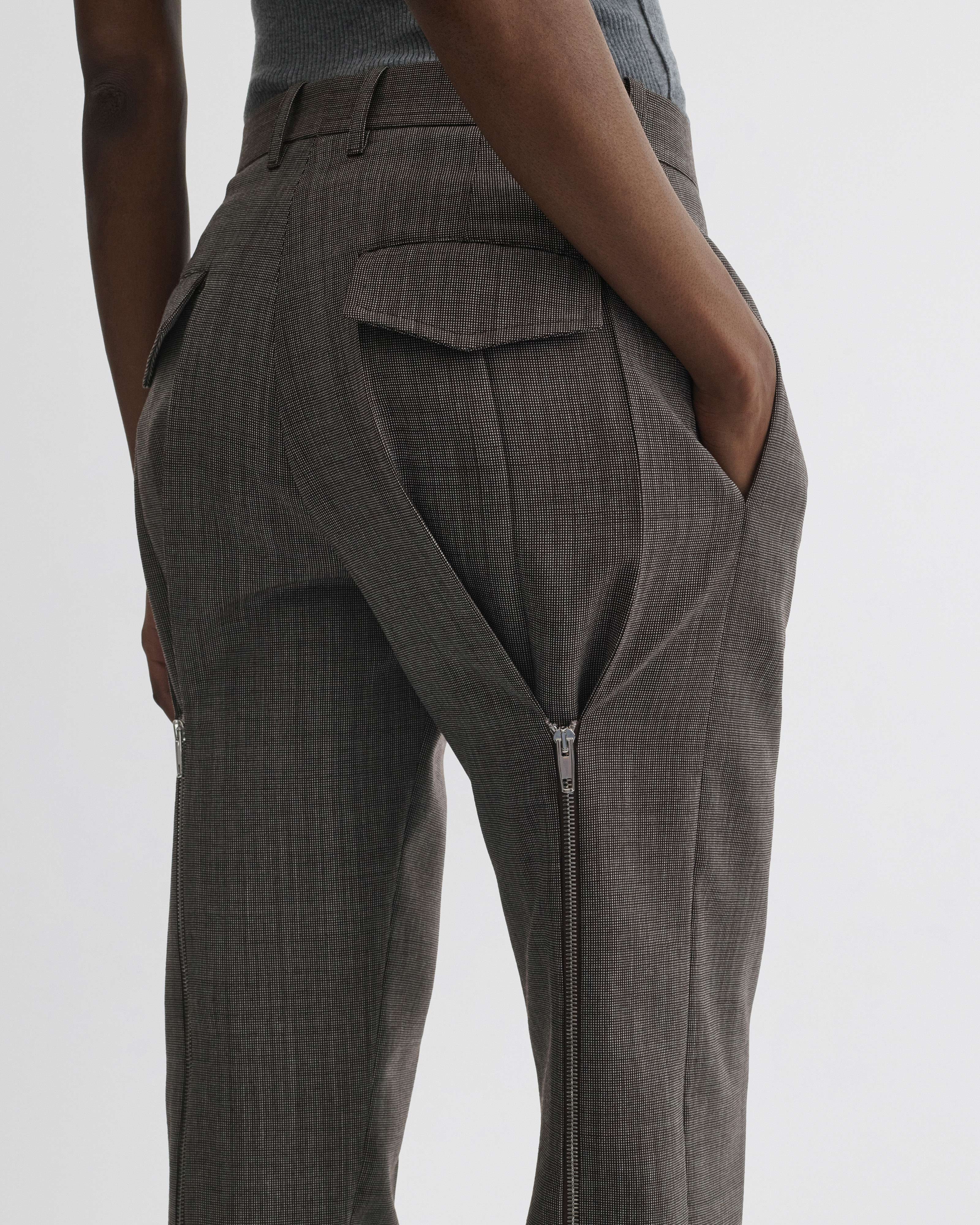 SPLIT ZIP TROUSERS | dark brown mélange wool - Image 5