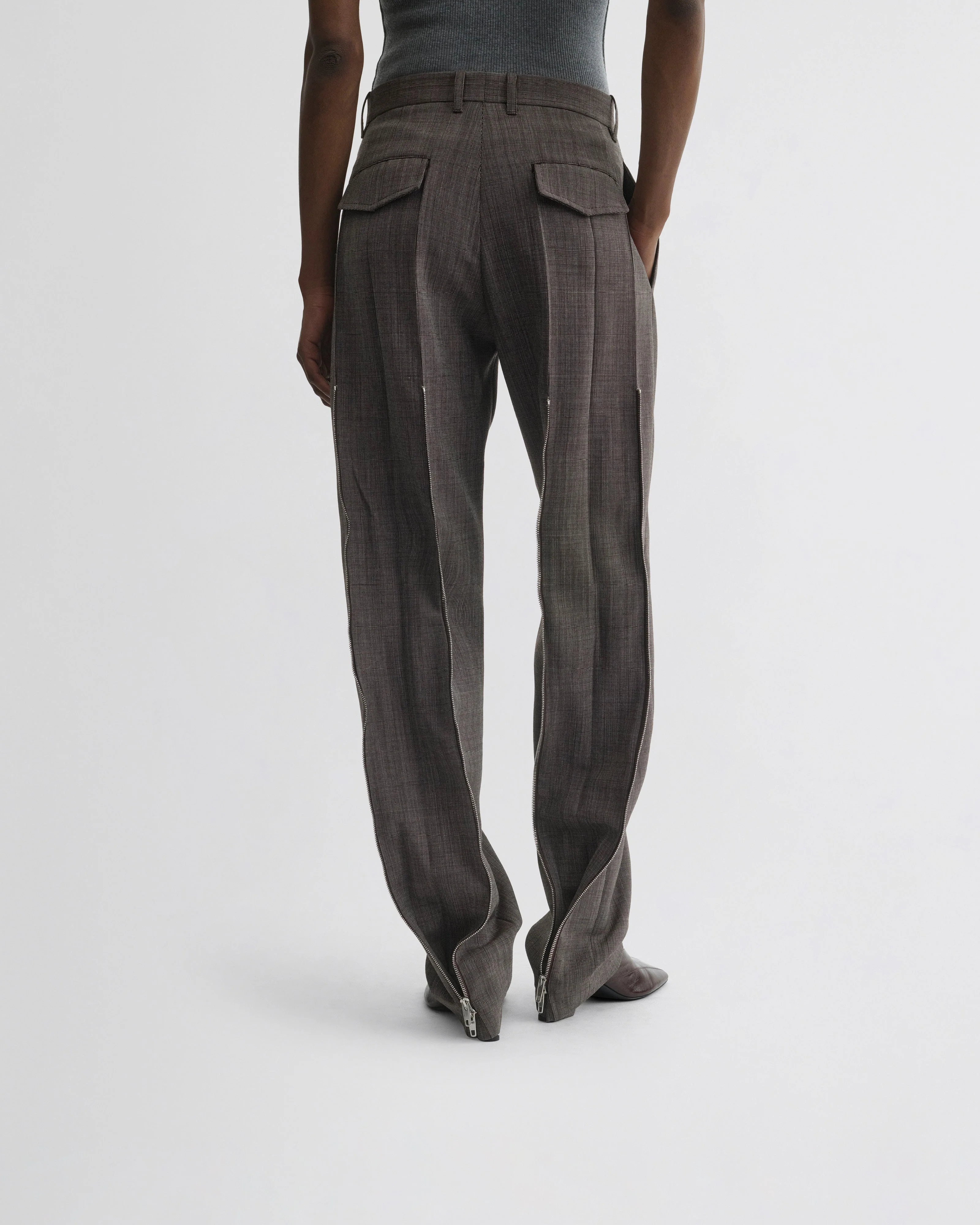 SPLIT ZIP TROUSERS | dark brown mélange wool - Image 6