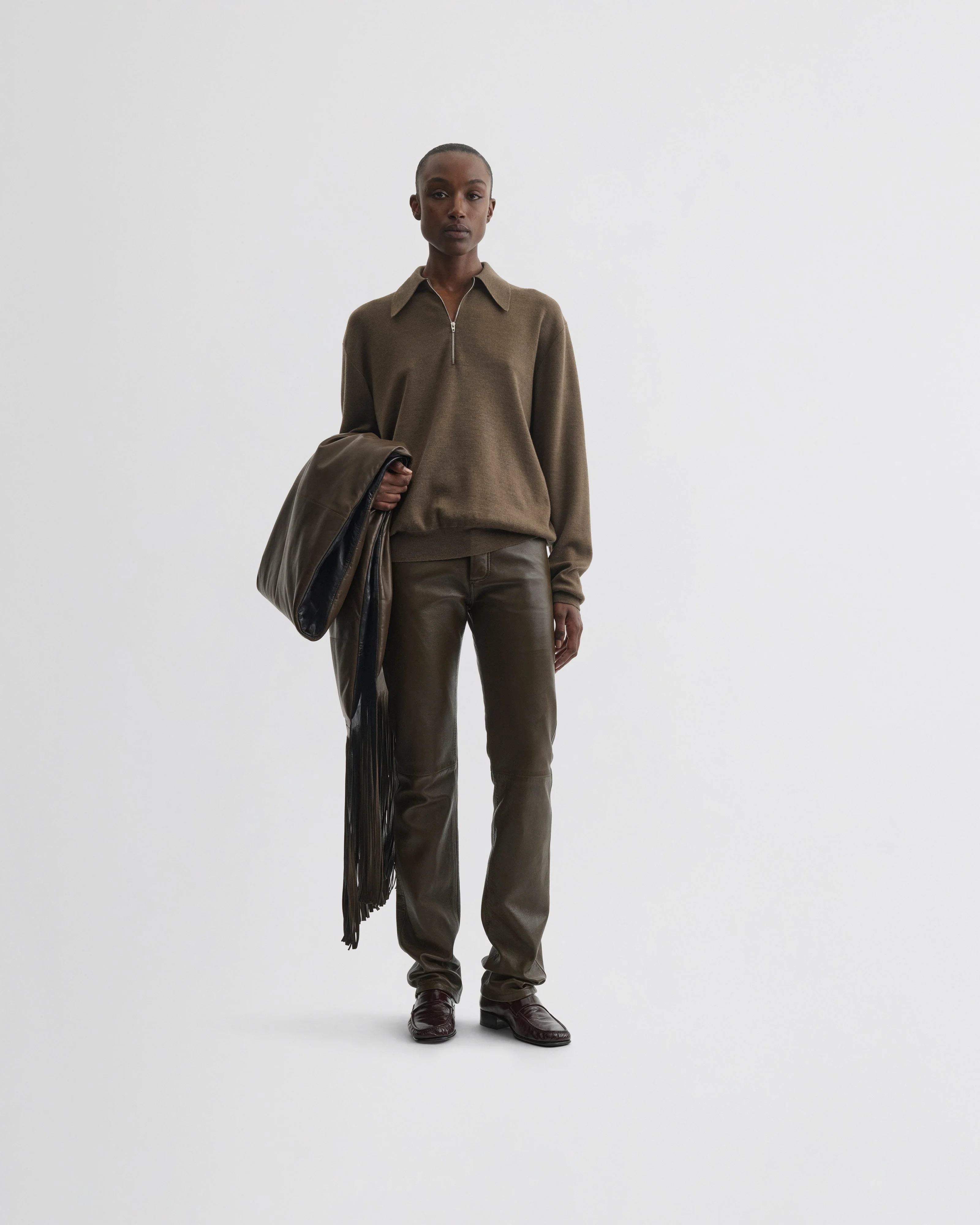 STRAIGHT LEG JEANS | green bronze leather - Image 3