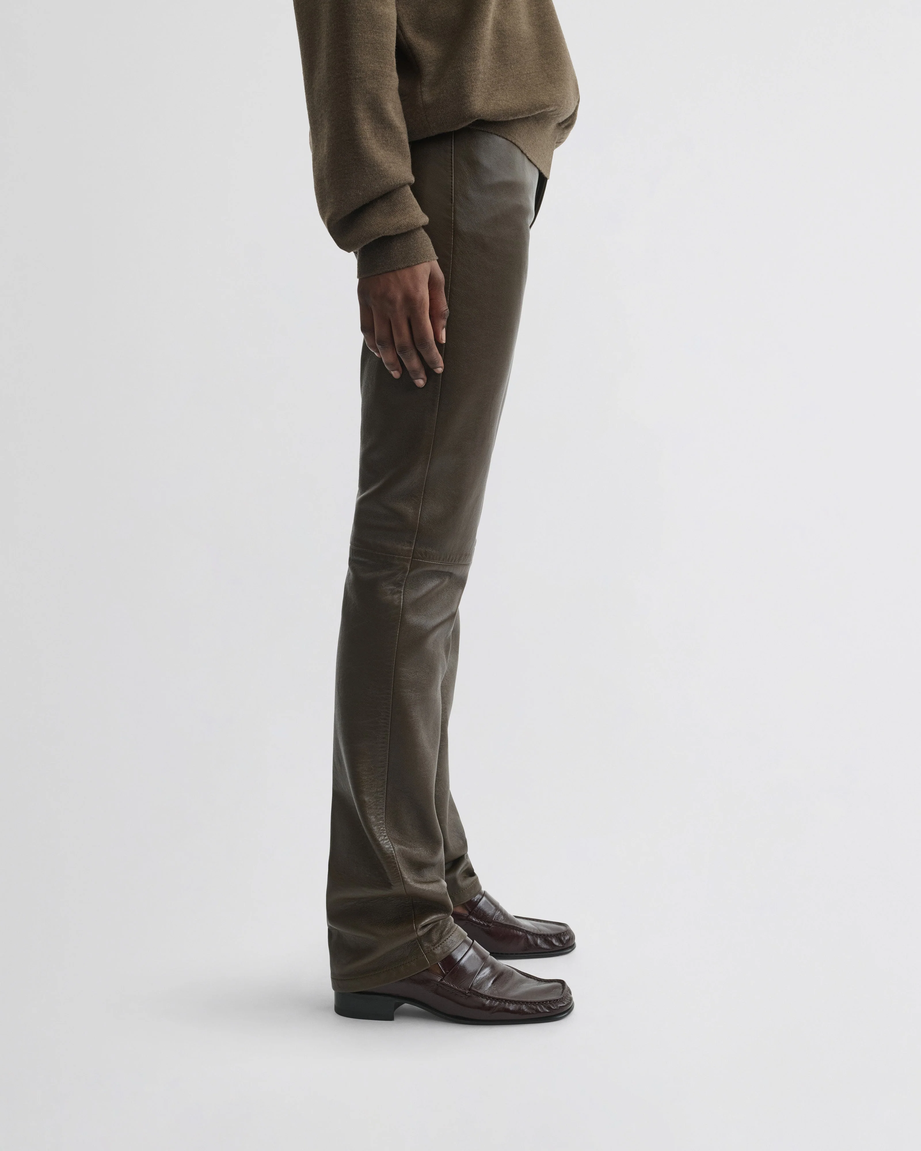 STRAIGHT LEG JEANS | green bronze leather - Image 5