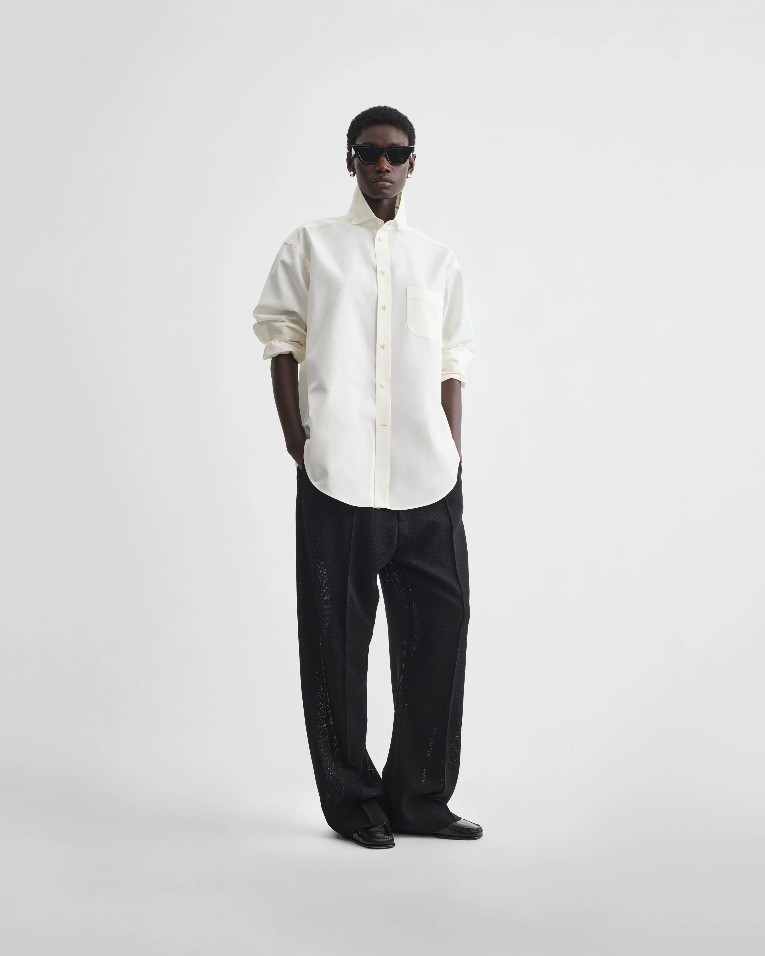 UPRIGHT-COLLAR SHIRT | cream cotton - Image 3