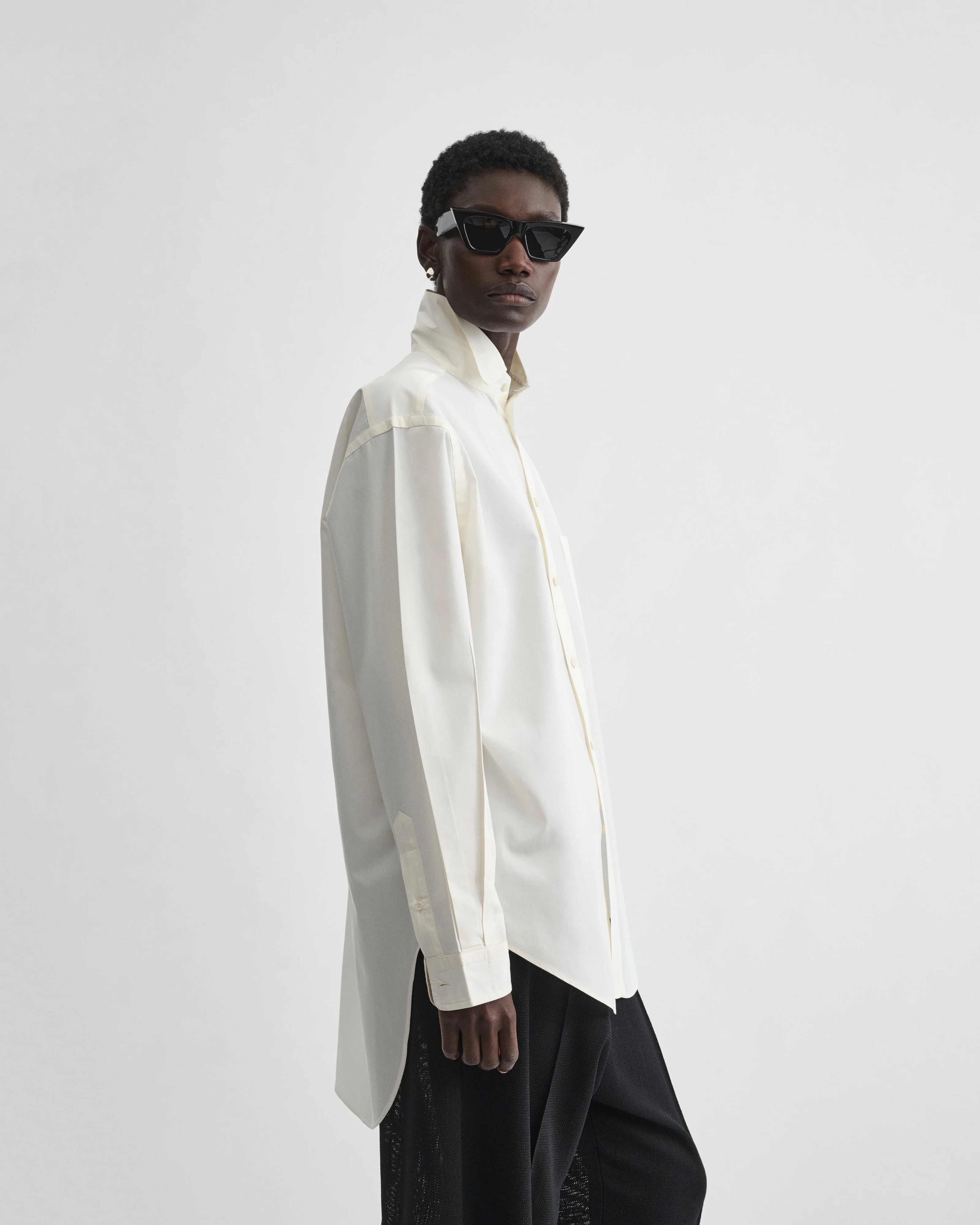 UPRIGHT-COLLAR SHIRT | cream cotton - Image 4