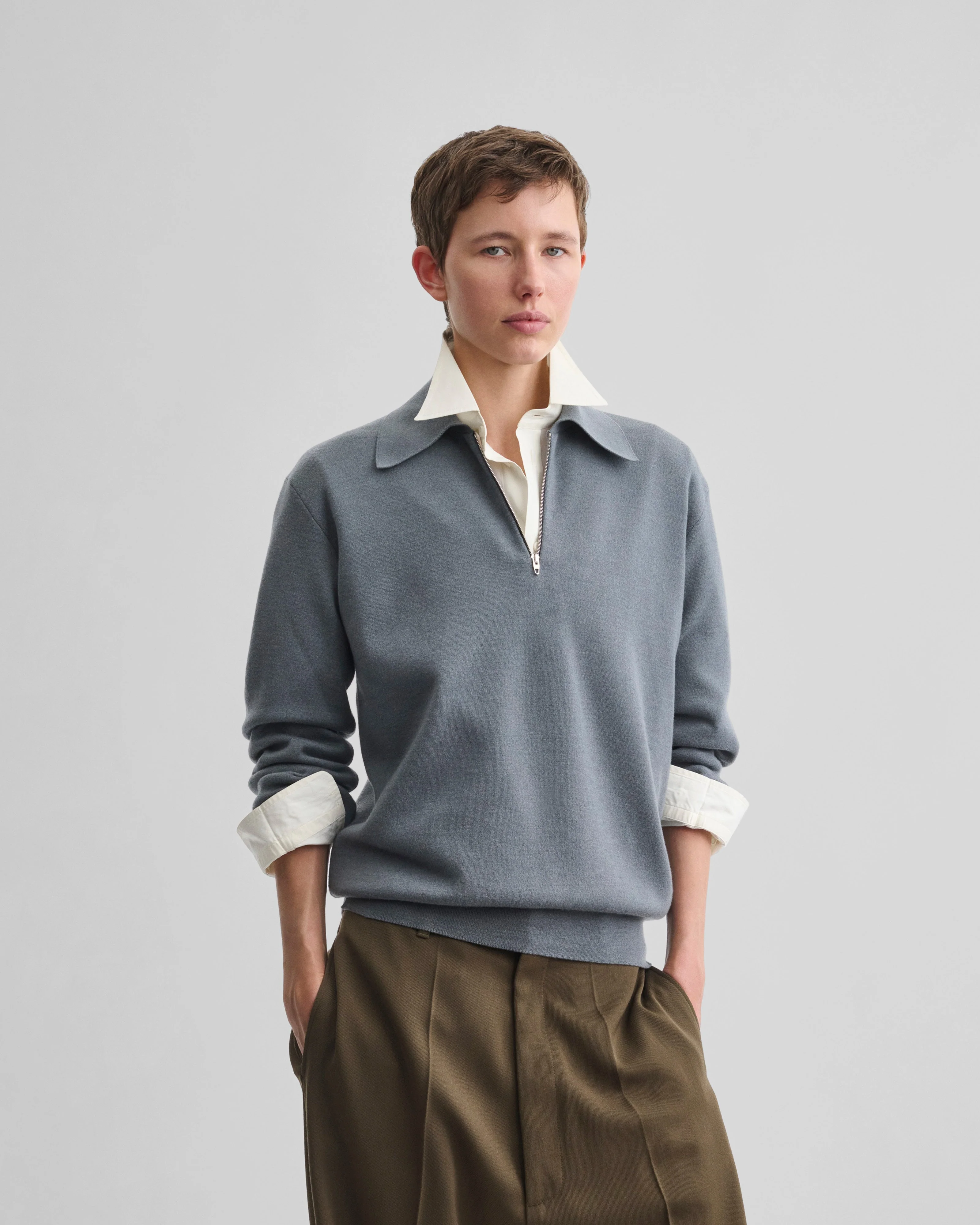 ZIP POLO | grey blue wool - Image 3